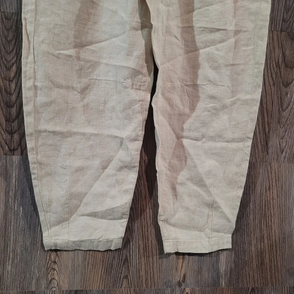 LANDS' END High Rise Barrel Leg 100% Linen Pants Sz 2 x 27 Beige Beach Vacation
